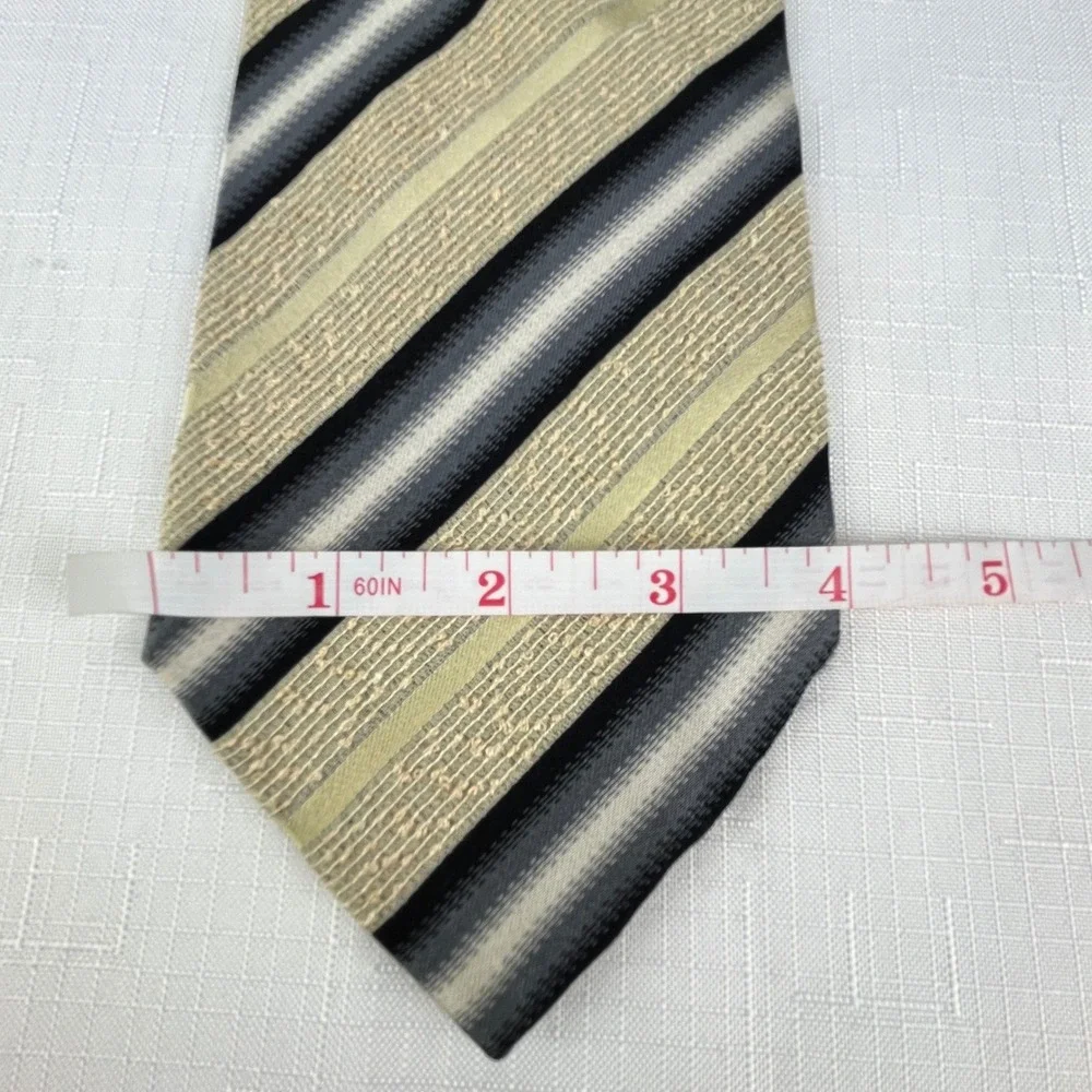 Pavone Tie Men One Size Black Grey Tan Striped Textured Handmade in Italy